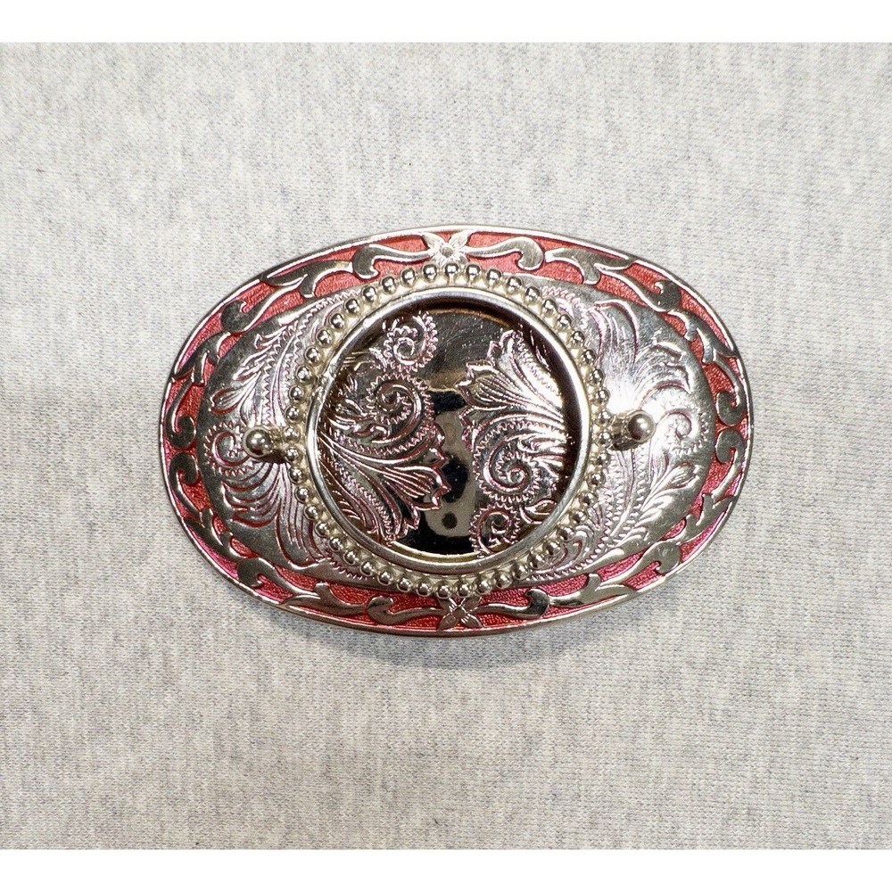 Silver Western Belt Buckle Stone Coin Holder Rodeo Southwestern